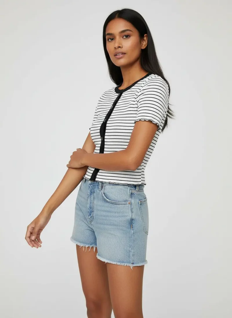 Black Breton Stripe Ribbed Crop Top